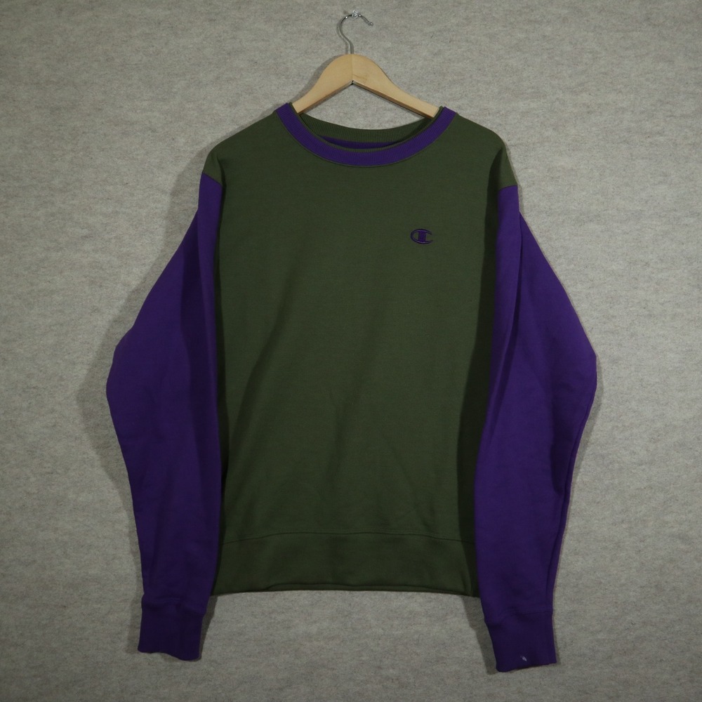 Champion Sweatshirt Mens Small Green Purple Colorblock Crewneck Streetwear
